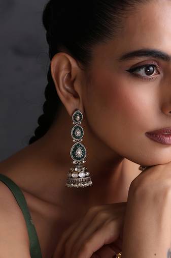 Green polki dangler jhumka earrings