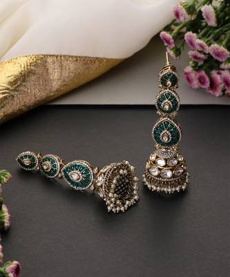 Green polki dangler jhumka earrings 2