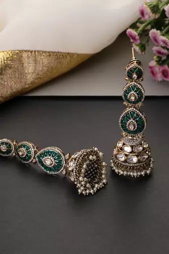 Green polki dangler jhumka earrings