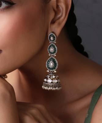 Green polki dangler jhumka earrings 3