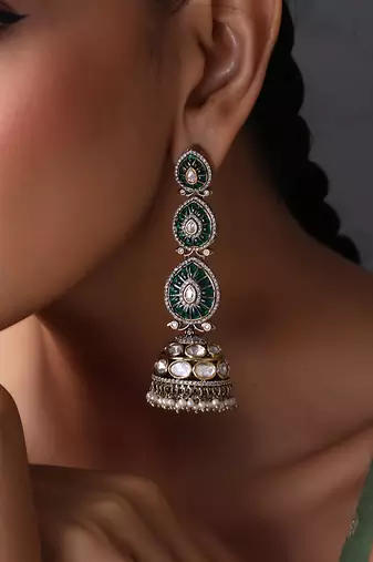 Green polki dangler jhumka earrings
