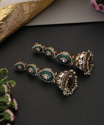 Green polki dangler jhumka earrings 4