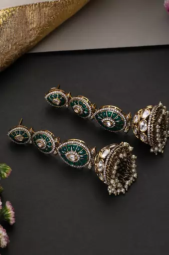Green polki dangler jhumka earrings
