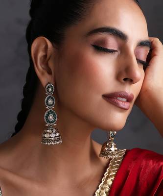 Green polki dangler jhumka earrings 5