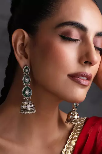 Green polki dangler jhumka earrings