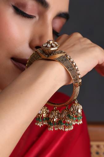 Gold plated green polki kada