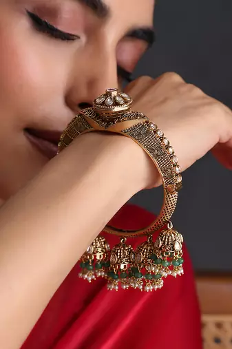 Gold plated green polki kada