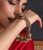 Gold plated green polki kada