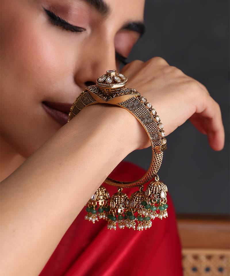 Gold plated green polki kada