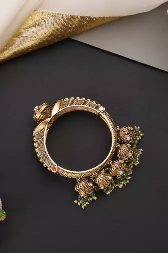 Gold plated green polki kada