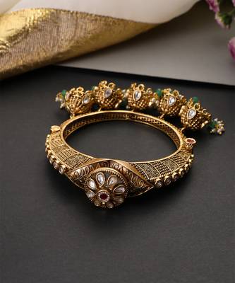 Gold plated green polki kada 3
