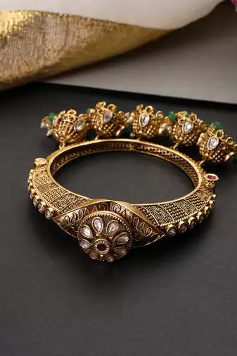 Gold plated green polki kada