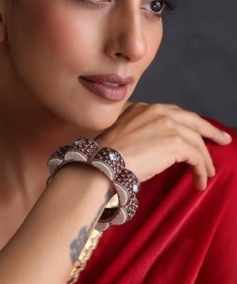 Gold plated ruby red polki kada 1