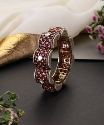 Gold plated ruby red polki kada 2
