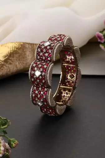 Gold plated ruby red polki kada