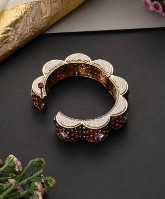 Gold plated ruby red polki kada 3