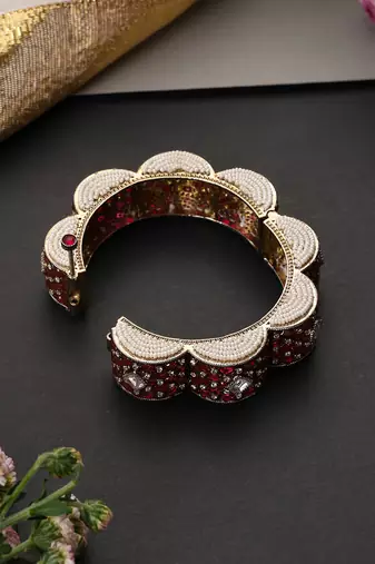 Gold plated ruby red polki kada