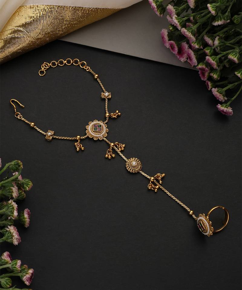 Gold plated multicolor hathphool