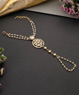 Gold plated beaded polki hathphool 3