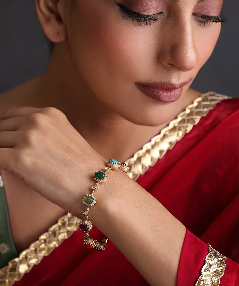 Gold plated multicolor polki bangle