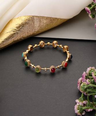Gold plated multicolor polki bangle 2