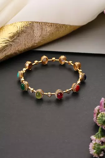 Gold plated multicolor polki bangle