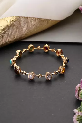 Gold plated multicolor polki bangle