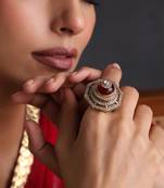 Gold plated ruby red polki adjustable ring