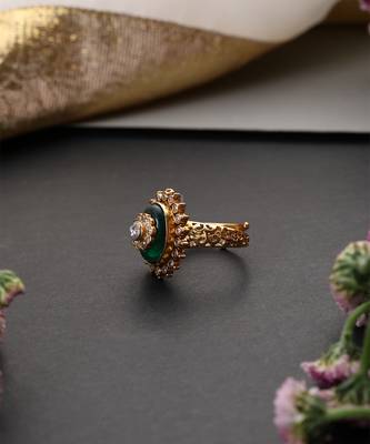 Gold plated green polki adjustable ring 3