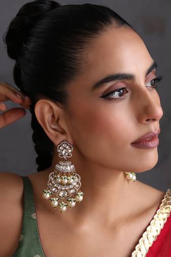 Gold plated white polki pearls chandbali earrings