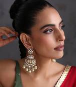 Gold plated white polki pearls chandbali earrings