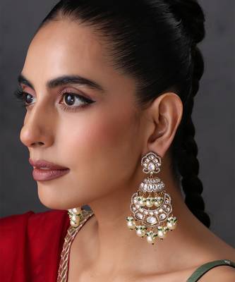 Gold plated white polki pearls chandbali earrings 5