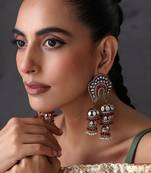 Gold plated red polki jhumka earrings