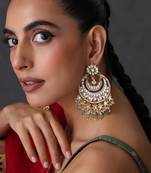 Gold plated mint green polki chandbali earrings