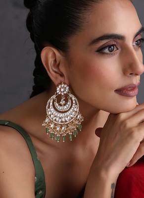 Gold plated mint green polki chandbali earrings 5