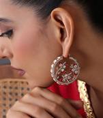 Gold plated ruby red polki hoop earrings