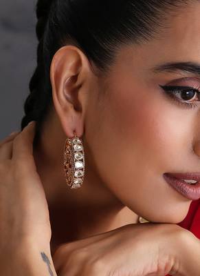 Gold plated ruby red polki hoop earrings 5