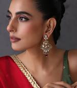 Gold plated ruby red kundan jhumka earrings