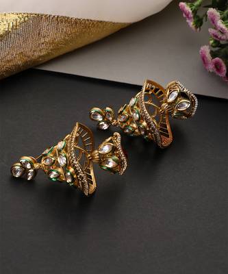 Gold plated ruby red kundan jhumka earrings 4