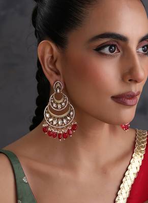 Gold plated ruby red kundan chandbali earrings 1