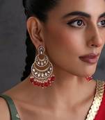 Gold plated ruby red kundan chandbali earrings