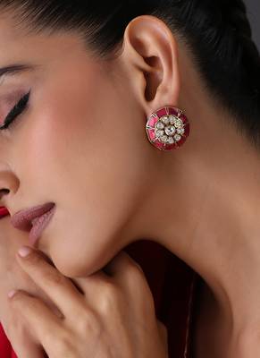 Ruby red polki stud earrings 1