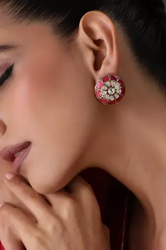 Ruby red polki stud earrings