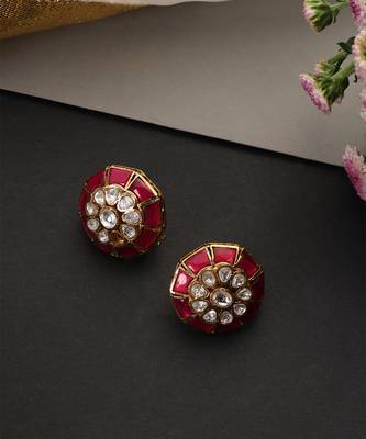 Ruby red polki stud earrings 2