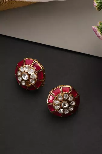 Ruby red polki stud earrings