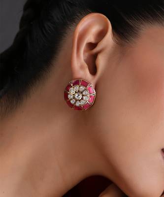 Ruby red polki stud earrings 3