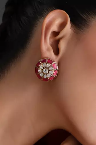 Ruby red polki stud earrings