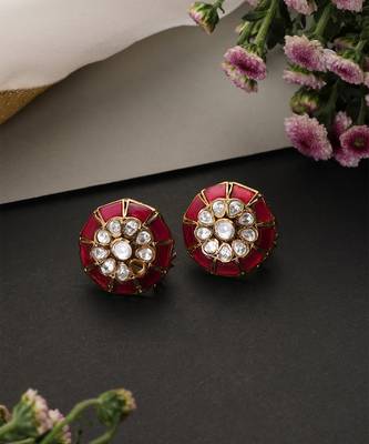 Ruby red polki stud earrings 4