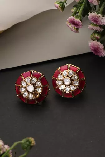 Ruby red polki stud earrings