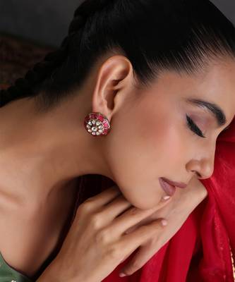 Ruby red polki stud earrings 5
